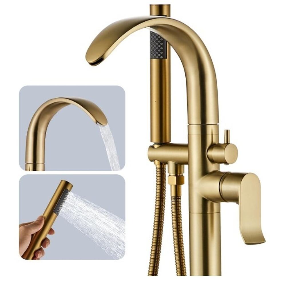Gold Floor Mount Bathtub Faucet Freestanding Tub Filler Standing High Flow Showe